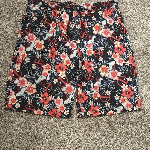 Marvel Comics Deadpool Floral All Over Print Sleep Lounge Jam Mesh Shorts - Picture 1 of 8